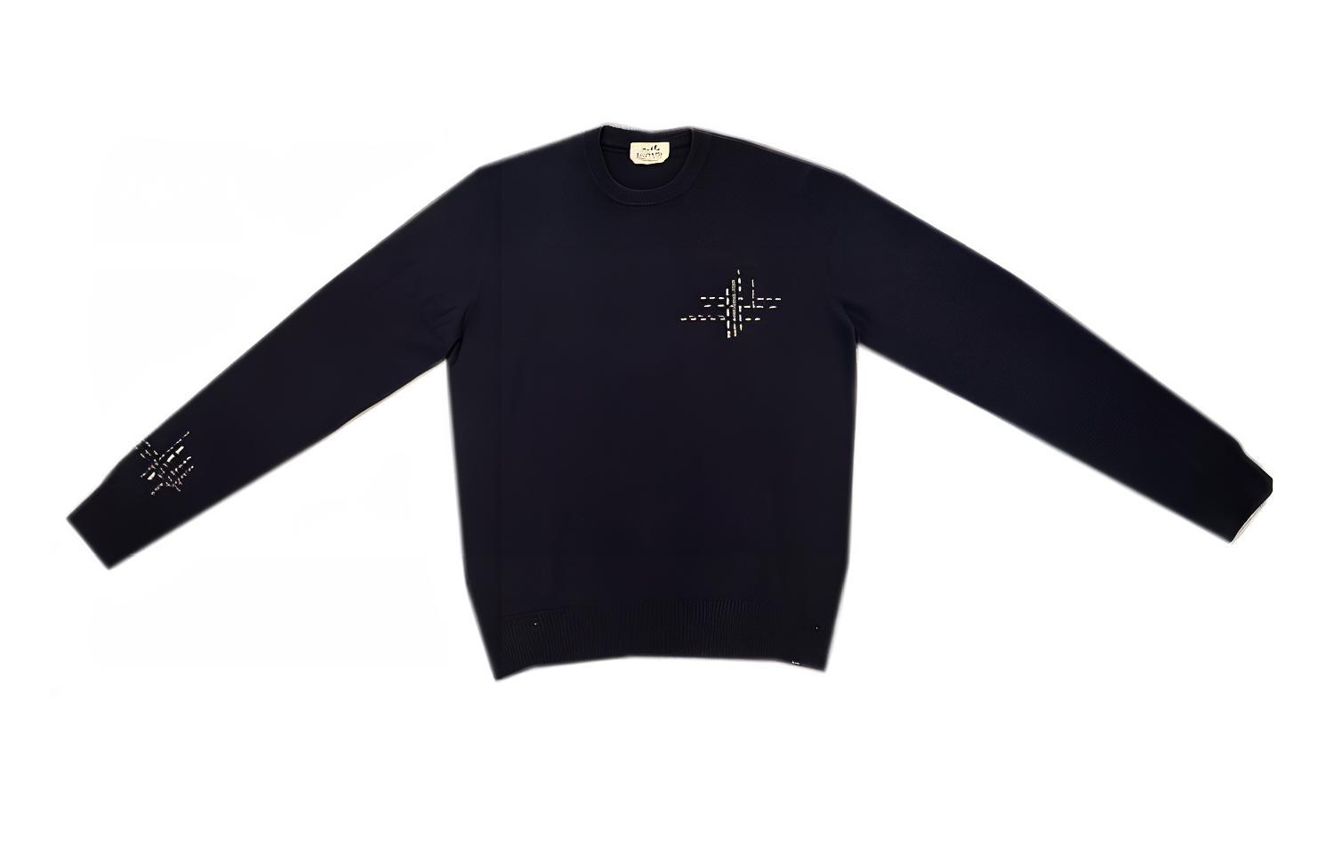 HERMES FW23 Patterned Print Navy Blue Crewneck Pullover  Sweater. H367240HA01