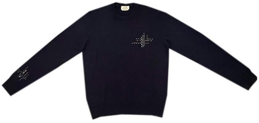 에르메스 FW23 패턴 프린트 네이비 크루넥 풀오버 스웨터. H367240HA01 Order 에르메스 FW23 패턴 프린트 네이비 크루넥 풀오버 스웨터. H367240HA01