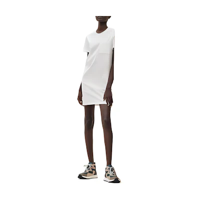 HERMES FW23 Solid Color Embroidered Straight Short-Sleeve Dress White H3H4508DL90