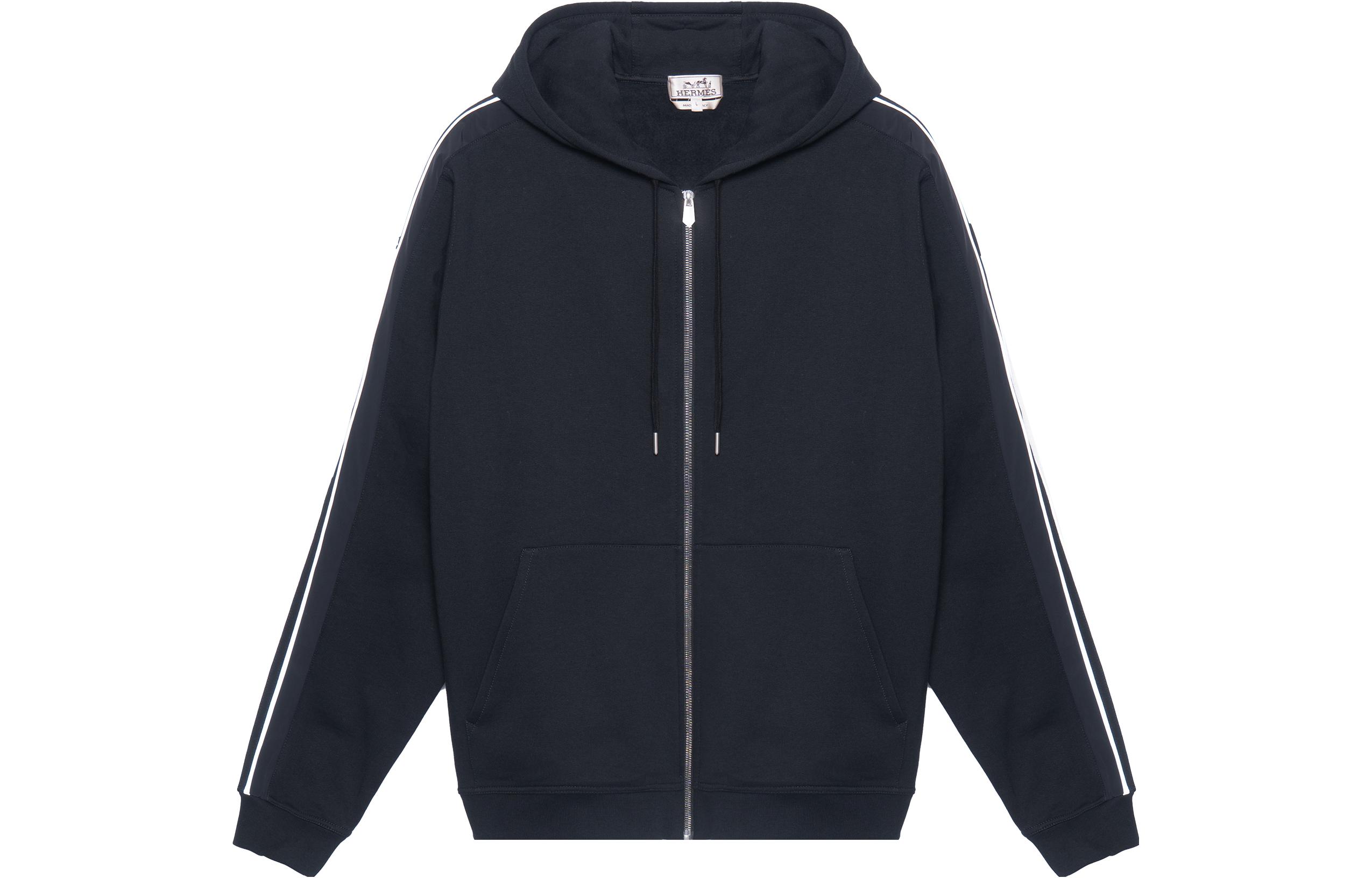 HERMES FW23 Striped Print Black Hoodie  Long Sleeve Sweatshirt H367770HA02