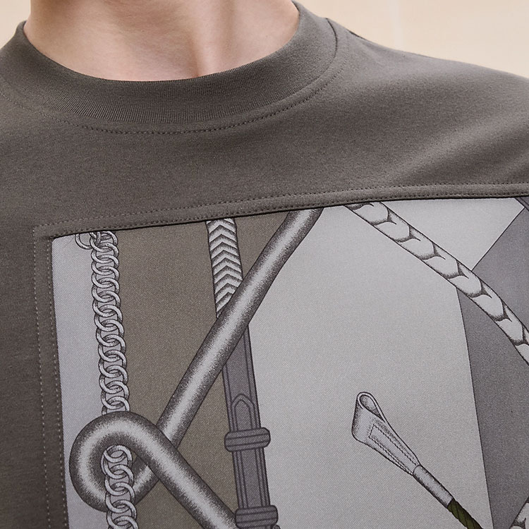 HERMES FW24  Brown Knit Short-Sleeve Crewneck with Pattern Print. H467920HA0I 圖 4