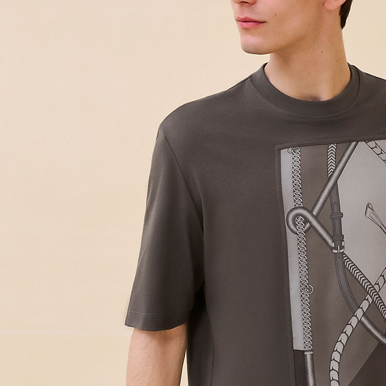 HERMES FW24  Brown Knit Short-Sleeve Crewneck with Pattern Print. H467920HA0I 圖 5