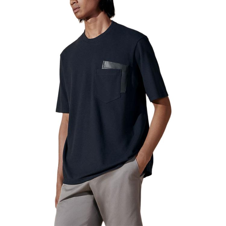 HERMES FW24  Navy Blue Patchwork Pocket Short Sleeve Casual T-Shirt H457960HA01