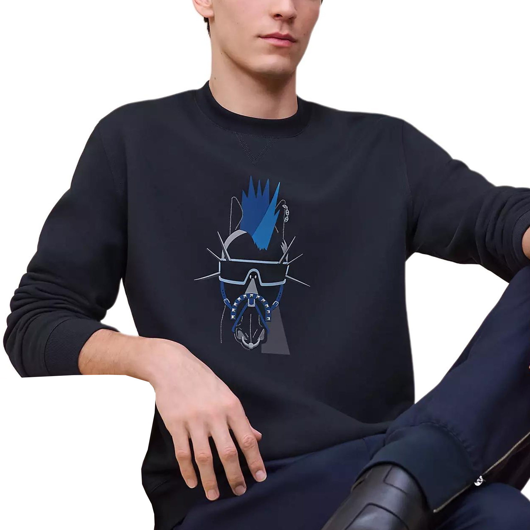 Order HERMES FW24  Ocean Blue Logo Print Knit Long-Sleeve Sweater. H467840HA01