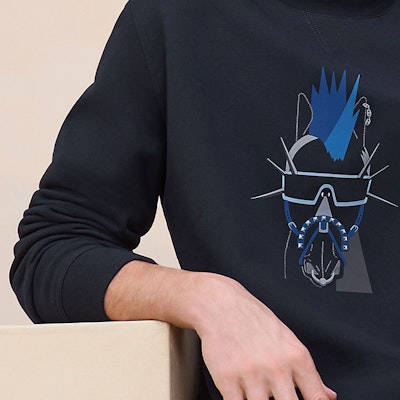 HERMES FW24 Ocean Blue Logo Print Knit Long-Sleeve Sweater. H467840HA01 Shop HERMES FW24 Ocean Blue Logo Print Knit Long-Sleeve Sweater. H467840HA01