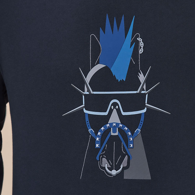 Purchase HERMES FW24  Ocean Blue Logo Print Knit Long-Sleeve Sweater. H467840HA01