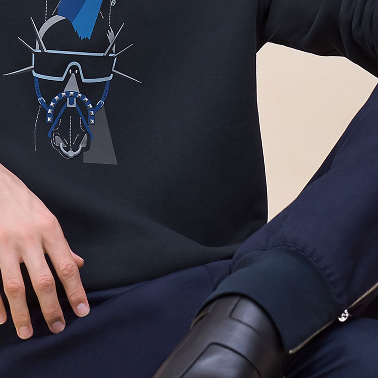 Details for HERMES FW24  Ocean Blue Logo Print Knit Long-Sleeve Sweater. H467840HA01