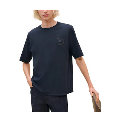 HERMES FW24 Solid Navy Blue Crewneck Casual T-Shirt. H467940HA01