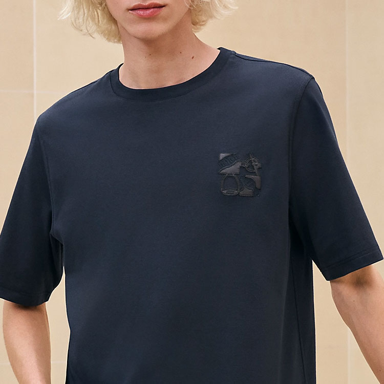 HERMES FW24  Solid Navy Blue Crewneck Casual T-Shirt. H467940HA01 圖 5