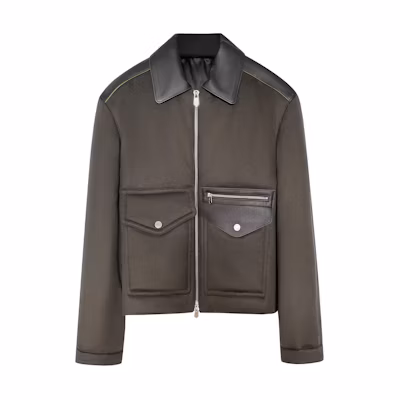 HERMES FW24 Black Leather Zip-Up Jacket with Collar and Long Sleeves for Men. H462000HA11