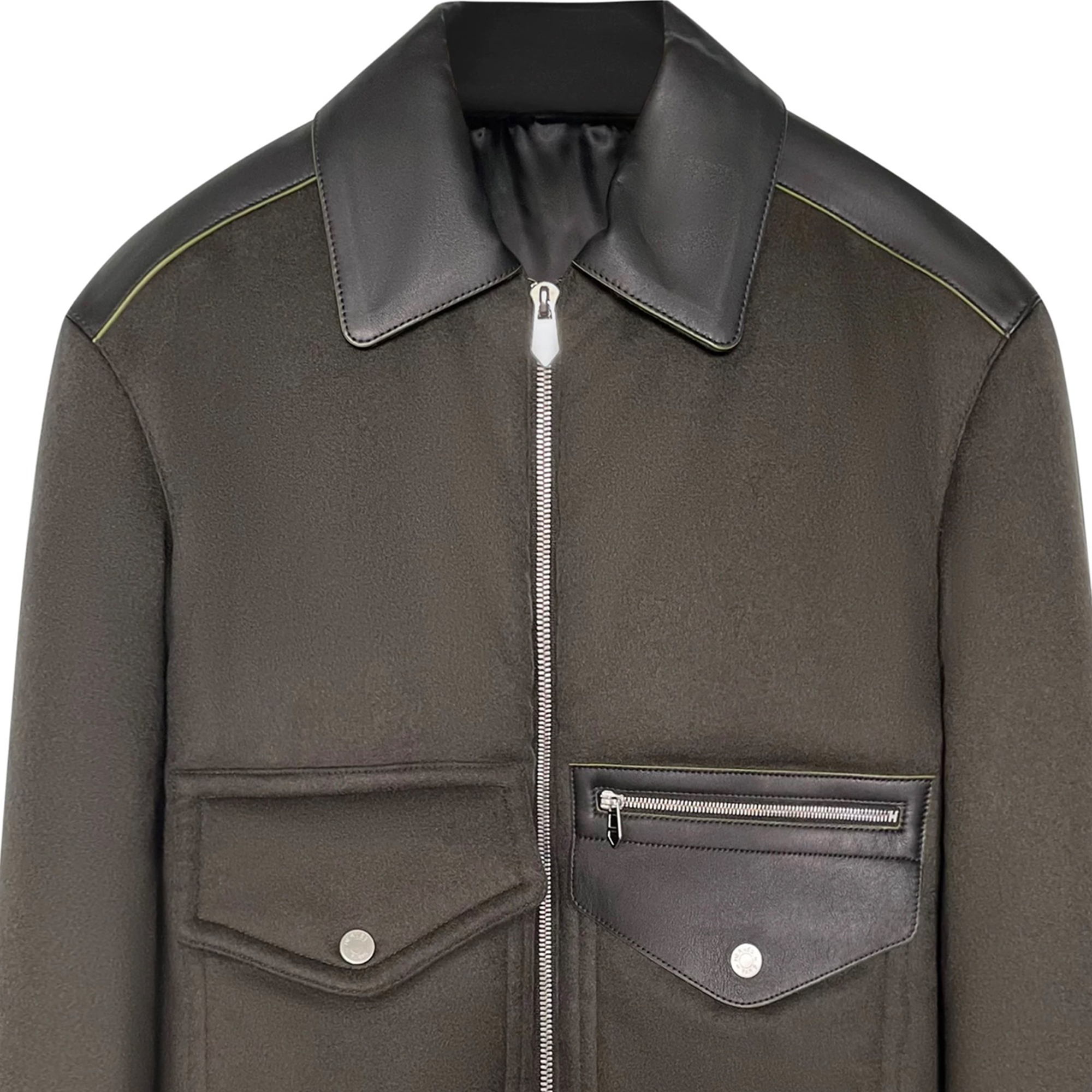 Shop HERMES FW24 Black Leather Zip-Up Jacket with Collar and Long Sleeves for Men. H462000HA11