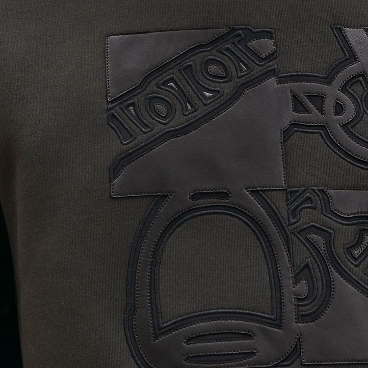 Shop HERMES Sweatshirt Lelaki Hitam Sheepskin Patch Lengan Panjang Crewneck H467810HA11