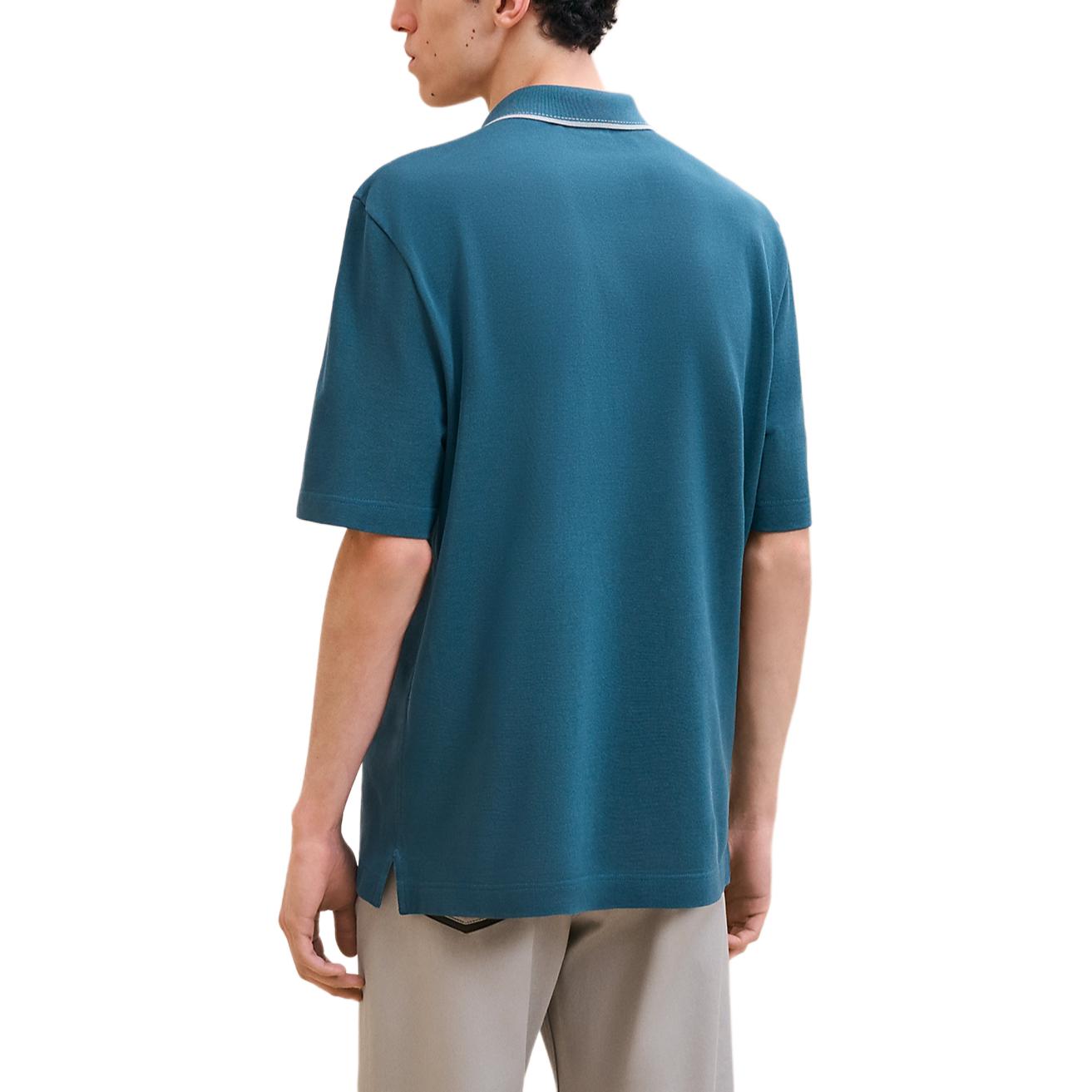 Lookbook HERMES FW24 Blue Polo Shirt with Contrast Striped Trim and Patch Pocket H467995HA653