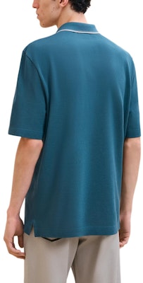 HERMES FW24 Blue Polo Shirt with Contrast Striped Trim and Patch Pocket H467995HA653 Lookbook HERMES FW24 Blue Polo Shirt with Contrast Striped Trim and Patch Pocket H467995HA653