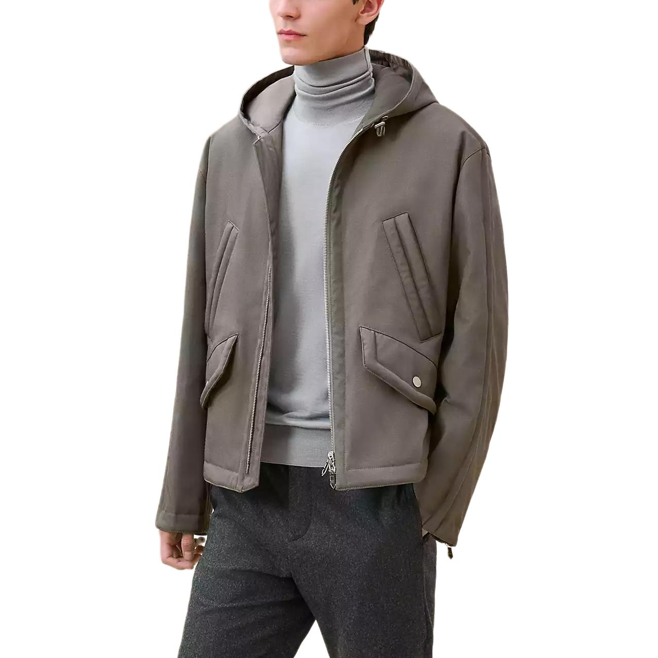Hermes FW24 Gray Solid Color Zip-Up Hooded Jacket H462740HH2I
