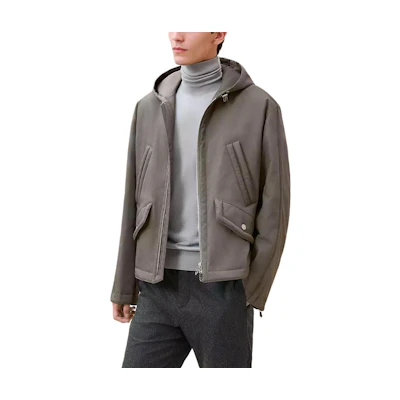 Hermes FW24 Gray Solid Color Zip-Up Hooded Jacket H462740HH2I