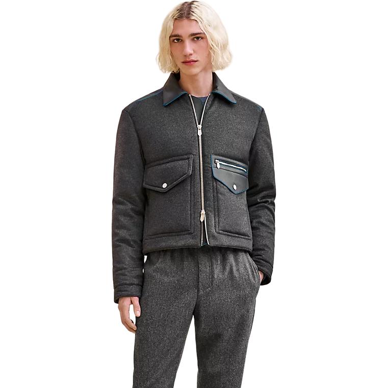 Hermes FW24 Gray Zipper Jacket - Round Neck Solid Color Design H462000HA83