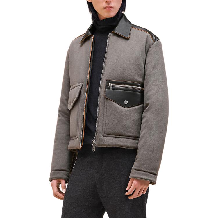Hermes FW24 Grey Leather Trim Zip-Up Collar Jacket H462000HA2I