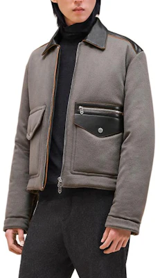 Hermes FW24 Grey Leather Trim Zip-Up Collar Jacket H462000HA2I Buy Hermes FW24 Grey Leather Trim Zip-Up Collar Jacket H462000HA2I