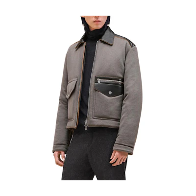 Hermes FW24 Grey Leather Trim Zip-Up Collar Jacket H462000HA2I