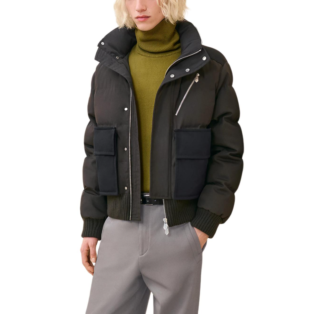 Hermes FW24 High-Neck Zip Reversible Jacket Black H462790HI11