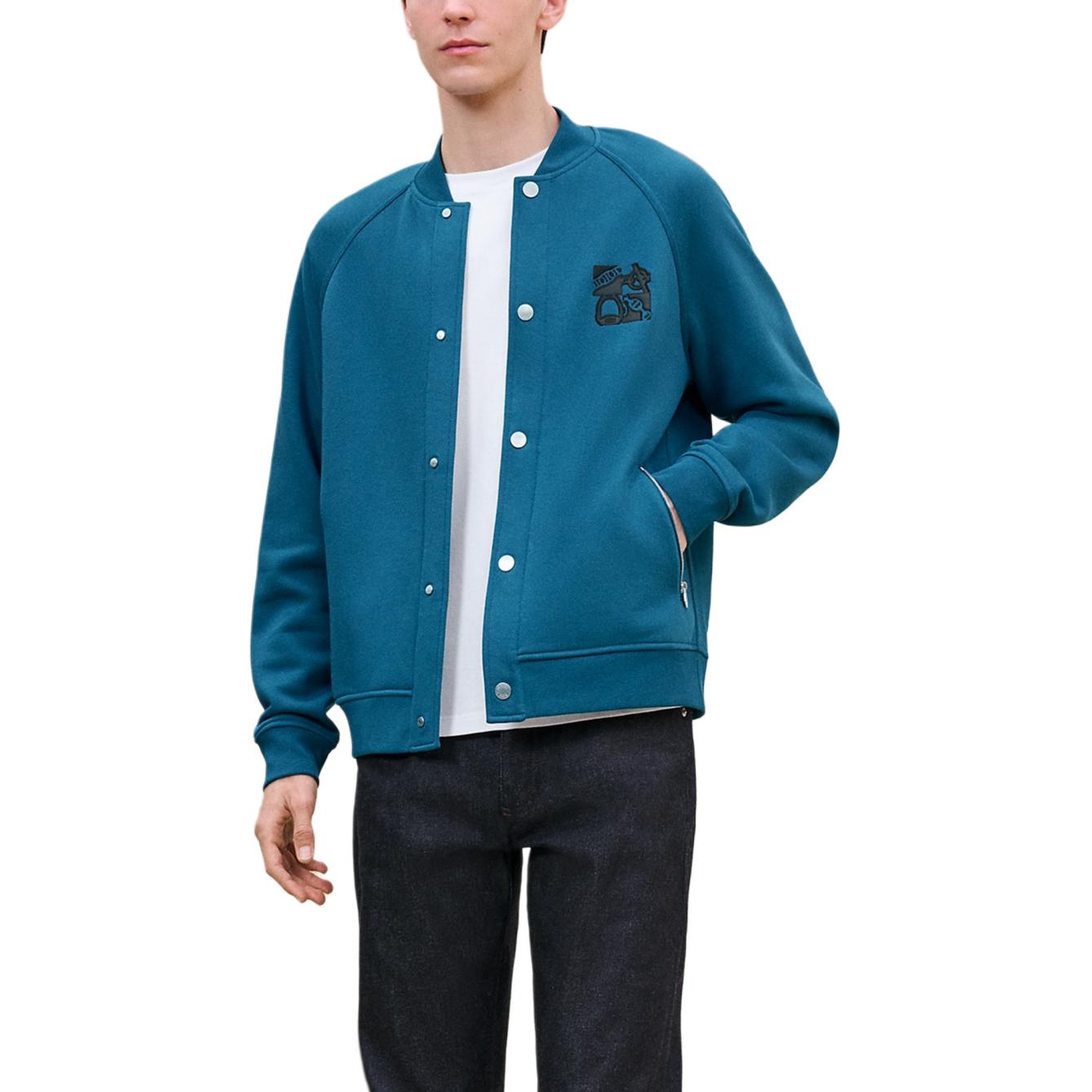 Hermes FW24 Leather Patch Single-Breasted Jacket Men’s Blue H467830HA653