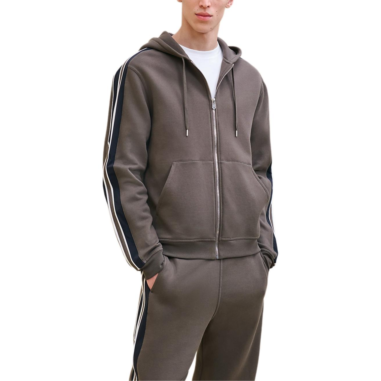 Order HERMES FW24 Solid Color Hooded Long Sleeve Sweatshirt in Basalt Grey H467780HA0ILA
