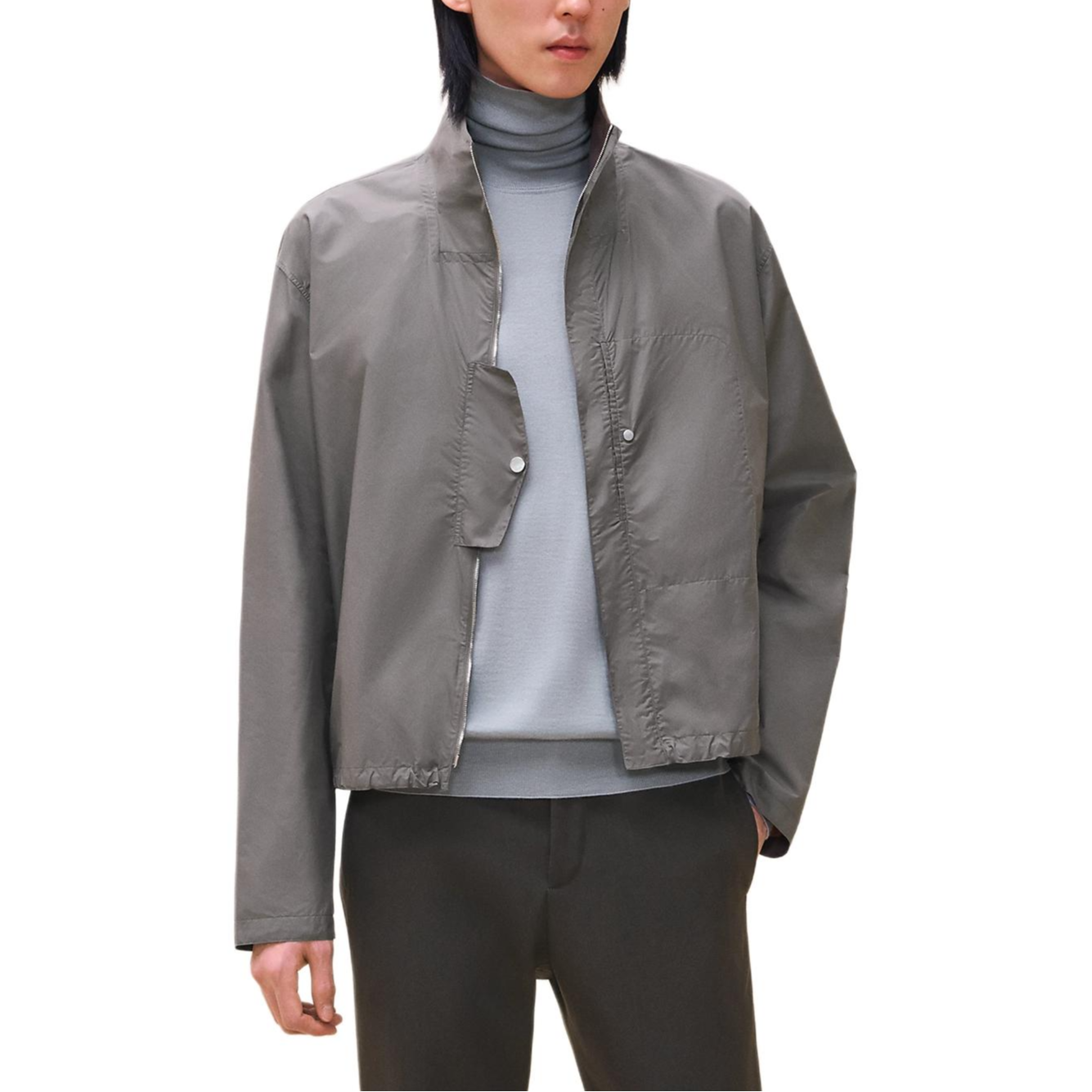 Hermes FW24 Solid Color Stand Collar Jacket in Peat Color H466130H52I