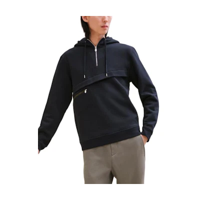 Hermes FW24 Solid Color Zip Pullover Long Sleeve Sweatshirt Navy Blue (Men) H467860HA01