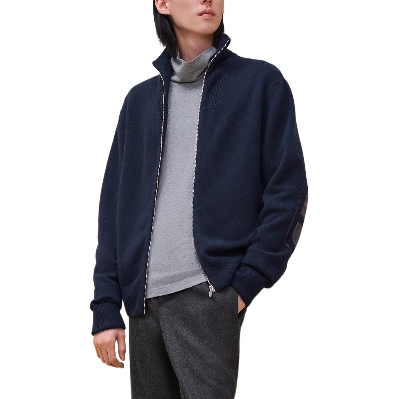 Hermes FW24 Solid Elbow Patch Zip Jacket Ocean Blue H467145HA01