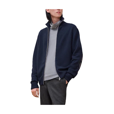 Hermes FW24 Solid Elbow Patch Zip Jacket Ocean Blue H467145HA01