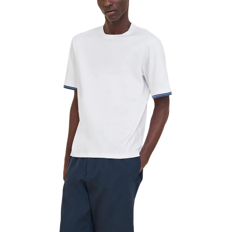 HERMES FW24 Striped Trim Crewneck Short Sleeve T-Shirt White H467950HA90