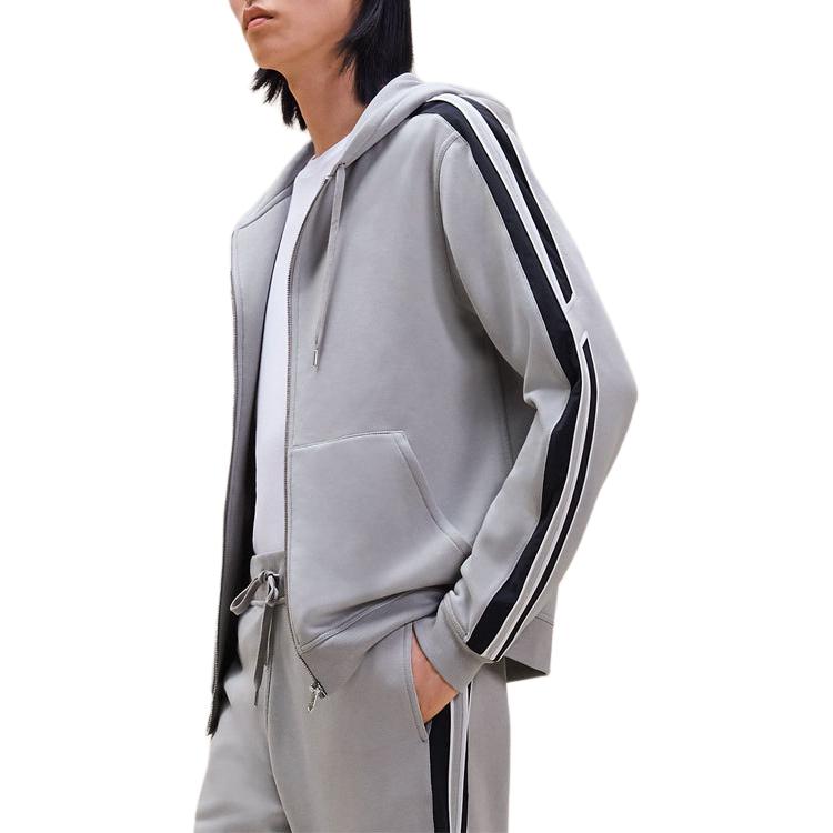 Shop HERMES FW24 Jaket Zip-Up Berjalur Lengan Panjang Flint Grey H467780HA79