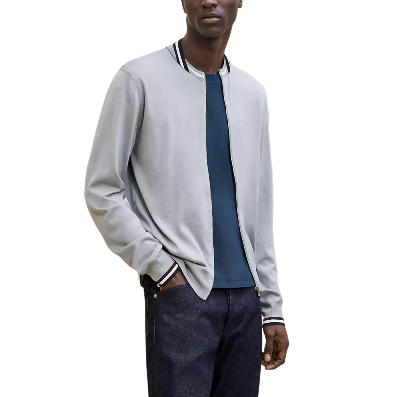 Hermes FW24 Striped Zip-Up Long Sleeve Jacket Gray H467025HA79