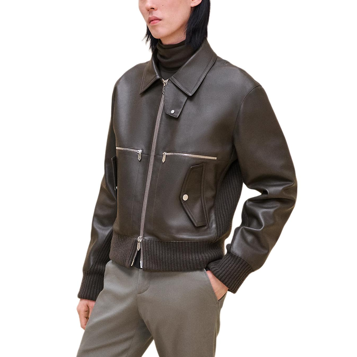 Hermes FW24 Wool Fur Collar Jacket with Ribbed Cuffs Brown Apparel H463220HD0I