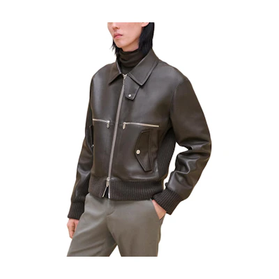Hermes FW24 Wool Fur Collar Jacket with Ribbed Cuffs Brown Apparel H463220HD0I