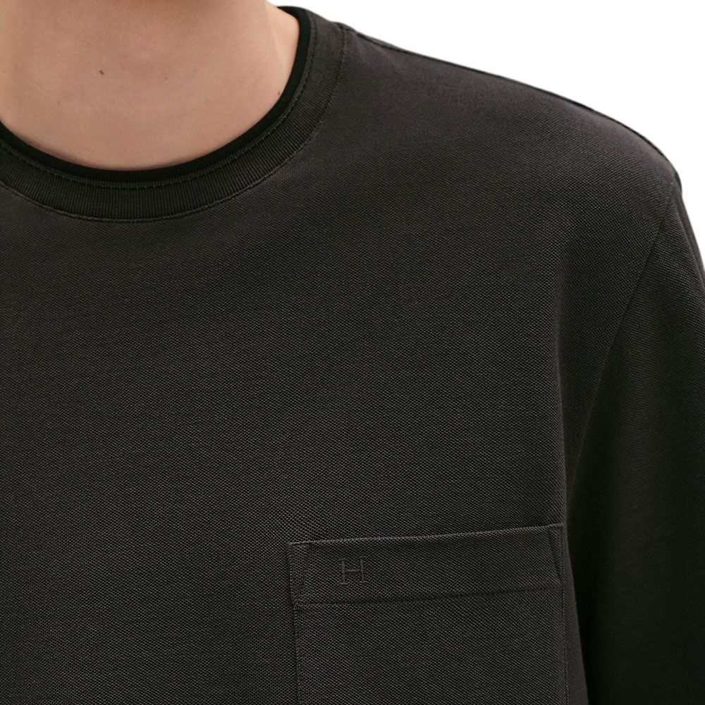 Shop HERMES FW25 Kemeja-T Leher Bulat Kapas Hijau Chrome. H567825HA22