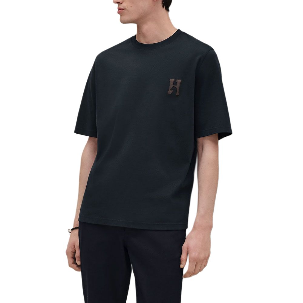 HERMES FW25  Cotton T-Shirt with Leather Detail Short Sleeve H567810HZ01