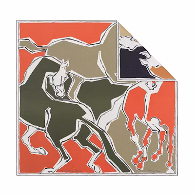 HERMES Galloping Horse Scarf Orange H903576S-01
