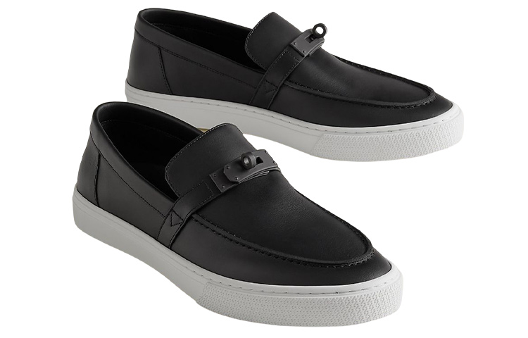 Shop HERMES愛馬仕 Game 皮革 時尚套腳 休閒鞋 男款 黑色