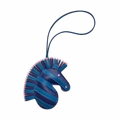 HERMES Geegee Savannah Lambskin Zebra Charm Blue H083358CAAD