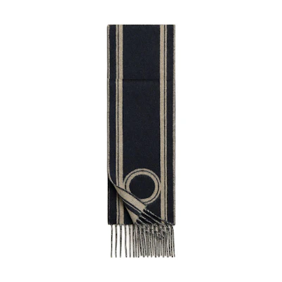 HERMES Geometric Design Cashmere Scarf Unisex Navy Blue/Beige H259144S 02