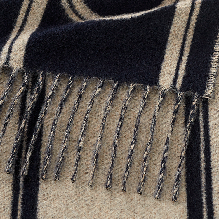 HERMES Geometric Design Cashmere Scarf Unisex Navy Blue/Beige H259144S 02 圖 3