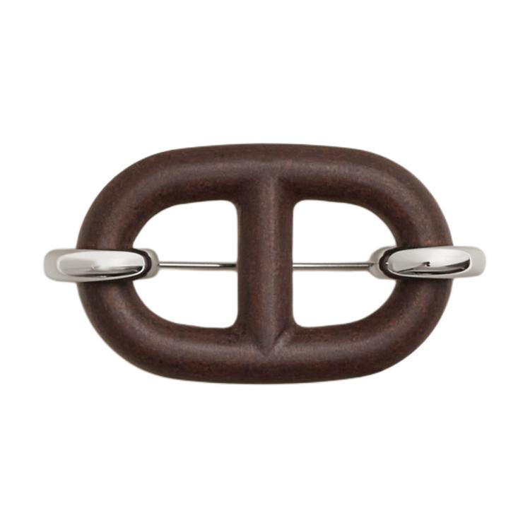 HERMES Geometric Design Recycled Leather Brown Brooch Unisex Couple款 H077362FP01