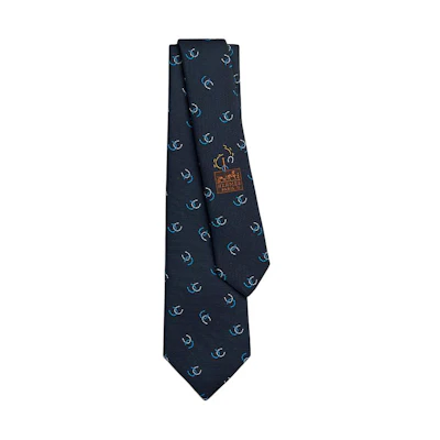 HERMES Geometric Pattern Tie for Men - Navy Blue. H339359Tv01