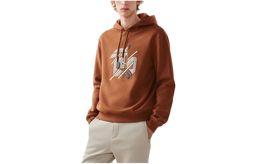 Hermes Geometric Print Hoodie Brown Long-Sleeve H357790HA4JXS