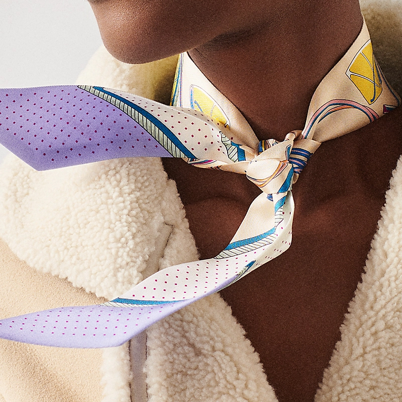 HERMES Geometric Print Silk Scarf Yellow/Cream/Purple for Women. H063156S-16 圖 4