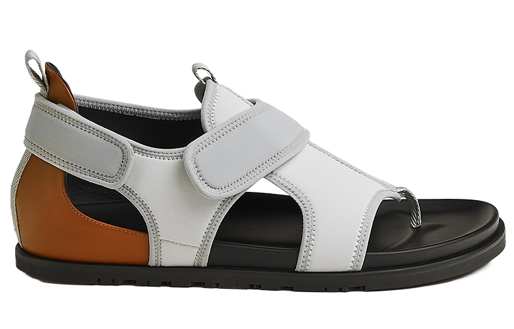 HERMES Giorno Leather High-Tech Jersey Slide 'White Grey' 圖 2