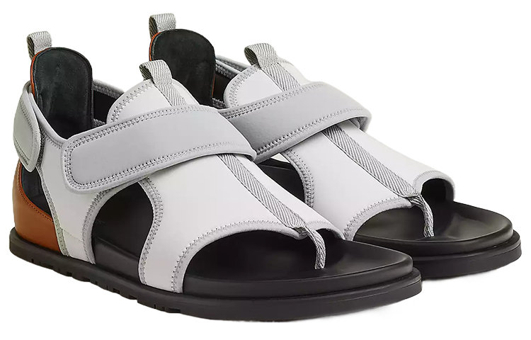 HERMES Giorno Leather High-Tech Jersey Slide 'White Grey' 圖 3