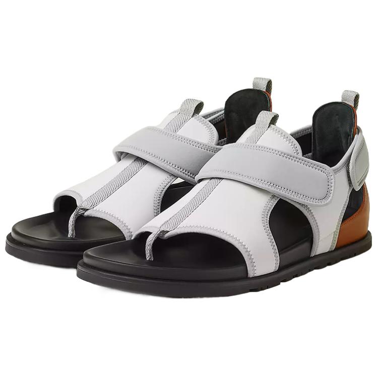 HERMES Giorno Leather High-Tech Jersey Slide 'White Grey' 圖 4